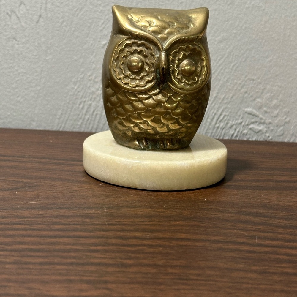 Brass Owl Paperweight on Cream Marble Base - Home Accents - Picture 6 of 7